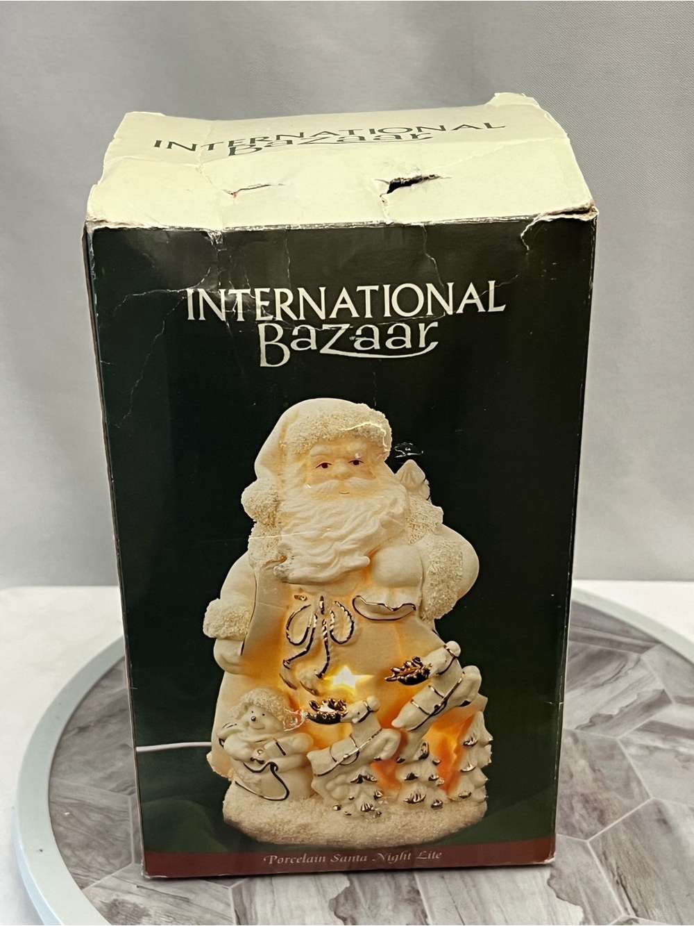 International Bazaar Porcelain Santa Night Light Christmas Decor w/ Box Working